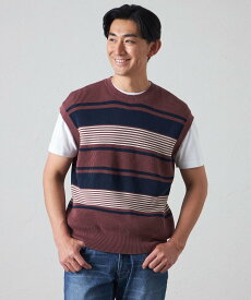 【SALE／66%OFF】BAKER STREET 【ウォッシャブル】畔ボーダーベスト ベイカー・ストリート トップス ニット カーキグリーン ブラウン【送料無料】