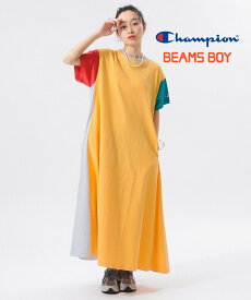 【SALE／40%OFF】BEAMS BOY 【7/25再値下げ】【別注】Champion / ショートスリーブ Aライン ドレス 25SS スポーツミックス ワンピース 旅行 リラックスワンピース イージーケア ビームス ウイメン ワンピース・ドレス ワンピース ブラック イエロー【送料無料】