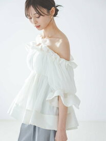 SNIDEL ボリュームギャザーフリルチュニック スナイデル トップス シャツ・ブラウス ブラック ホワイト【送料無料】