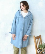 eur3 【大きいサイズ】デニムフーディ-シャツチュニック エウルキューブ ワンピース・ドレス チュニック …