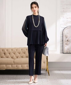 DRESS+ プリーツ切り替え セットアップ パンツドレス ドレスプラス スーツ・フォーマル スーツパンツ ネイビー ブラック ブラウン【送料無料】