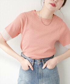 natural couture 【WEB限定】袖口シアー強撚リブニット ナチュラルクチュール トップス ニット グレー ブラック パープル グリーン ベージュ ピンク