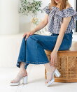 厚底チュールミュールサンダル