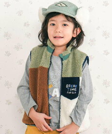 SLAP SLIP 胸刺しゅうバイカラーリバーシブルボアベスト(80~130cm) ベベ オンライン ストア トップス ベスト・ジレ ベージュ グリーン ピンク