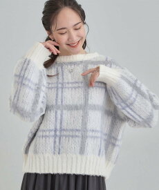 【SALE／30%OFF】SHOO・LA・RUE 【S-LL】女性らしさ漂う ふわふわチェック柄ニット シューラルー トップス ニット ホワイト ピンク ネイビー