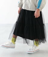devirock 無地・柄がえらべる チュールギャザー ロングスカート 子供服 キッズ 女の子 26AW デビロック …