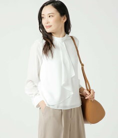 【SALE／16%OFF】NEWYORKER WOMEN TR天竺シルキーナデシン ラッフルフリル長袖カットソー ニューヨーカー トップス カットソー・Tシャツ ホワイト レッド【送料無料】