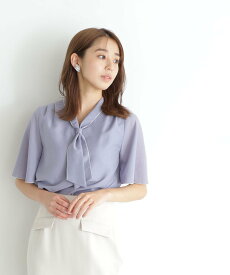 NATURAL BEAUTY BASIC バイカラーメローボウタイブラウス ナチュラルビューティベーシック トップス シャツ・ブラウス ブルー グレー ホワイト【送料無料】