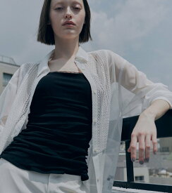 【SALE／10%OFF】LE CIEL BLEU ラシェッドチュールキャミトップ / Ruched Tulle Cami Top ルシェルブルー トップス キャミソール ブラック ホワイト ピンク【送料無料】