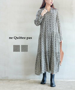 NE QUITTEZ PAS! �k�L�e�p Shantoon Botanical Tile Print Tiered Dress �u���[�R���u���[ �����s�[�X�E�h���X �����s�[�X �u���E�� �u���b�N�y���������z