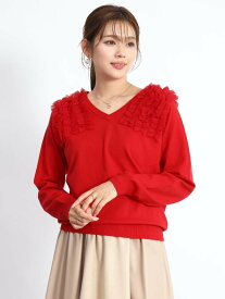 【SALE／49%OFF】FENNEL チュールフリルVネックニット ヴァン トップス ニット レッド グレー ブラック【送料無料】