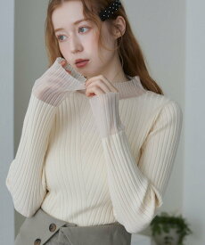 【SALE／15%OFF】Bab 【着回し力抜群! 選べるネック】シアー使いリブニットトップス バブ / ブージュルード トップス ニット ホワイト グレー ブラック ベージュ ブルー イエロー ブラウン【送料無料】