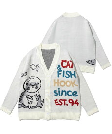 【SALE／30%OFF】HOOK HOOK/(U)【HOOK -original-】 激かわ「CAT&FISH」英字刺繍猫イラストカーディガン アイモハ トップス カーディガン ブラック ホワイト【送料無料】