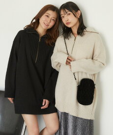 【SALE／69%OFF】RETRO GIRL ハーフZIPチュニックNT レトロガール トップス ニット ブラック ホワイト ブルー