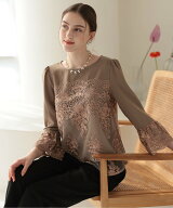 PREFERIR 刺繍フレアー袖パンツドレス プレフェリール スーツ・フォーマル セットアップスーツ グレー ブ…