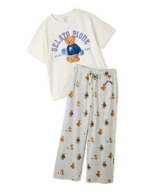 gelato pique 【ONLINE限定】スポーティーベアワンポイントTシャツ&総柄ロングパンツセット ジェラートピケ インナー・ルームウェア その他のインナー・ルームウェア イエロー ピンク ホワイト【送料無料】