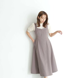 【SALE／10%OFF】NATURAL BEAUTY BASIC スクエアキーネックフレアジャンスカ ナチュラルビューティベーシック ワンピース・ドレス ワンピース グレー ベージュ【送料無料】