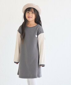 【SALE／50%OFF】ROPE' PICNIC KIDS 【KIDS】袖ケーブル裏起毛ワンピース ロペピクニック ワンピース・ドレス ワンピース グレー ベージュ
