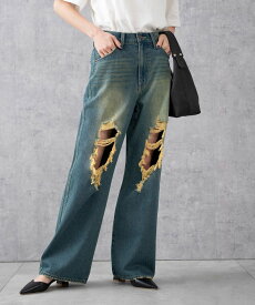 【SALE／75%OFF】WEGO LADY'S ヴィンテージウォッシュダメージデニムパンツ ウィゴー パンツ ジーンズ・デニムパンツ ブルー ベージュ ブラック