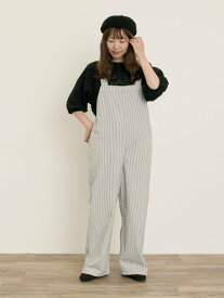 Samansa Mos2 刺繍デニム/ヒッコリーサロペットパンツ サマンサモスモス オールインワン・オーバーオール オーバーオール・サロペット ブルー ブラック ホワイト ネイビー【送料無料】