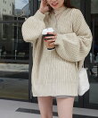 ハーフジップボリュームスリーブオーバーサイズニット