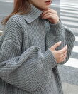 ハーフジップボリュームスリーブオーバーサイズニット