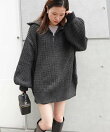 ハーフジップボリュームスリーブオーバーサイズニット