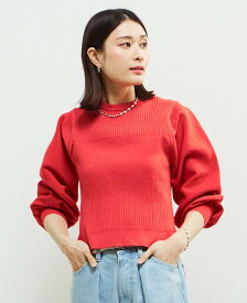 【SALE／60%OFF】Soffitto リブ切り替えパフスリーブニット ソフィット トップス ニット ホワイト レッド ネイビー【送料無料】