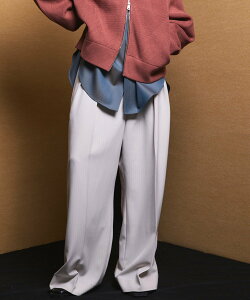 MAISON SPECIAL Frieren StripePrime-Wide Two-tuck Trousers ���]���X�y�V���� �p���c �X���b�N�X�E�h���X�p���c �x�[�W�� �l�C�r�[ �u���b�N�y���������z