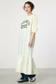 【SALE／20%OFF】RODEO CROWNS WIDE BOWL カレッジ 切替 パフスリーヴ ワンピース ロデオクラウンズワイドボウル ワンピース・ドレス ワンピース ホワイト ネイビー グリーン【送料無料】