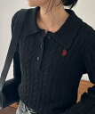 【SALE／9%OFF】Ranan Ranan/(W)＜U.S.P＞刺繍長袖ケーブルポロニット ラナン トップス ニット ブラック グレー ホワイト ネイビー【送料無料】
