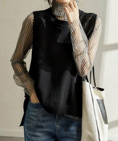 【SALE／30%OFF】miniministore ニットベスト サイドスリット 春秋重ね着 ミニミニストア トップス ベスト・ジレ ホワイト グレー ブルー ベージュ ブラック