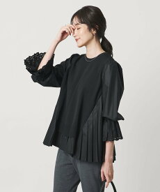 【SALE／30%OFF】UNITED ARROWS プリーツ コンビ ニット ブラウス -ウォッシャブル- ユナイテッドアローズ トップス シャツ・ブラウス ネイビー ブラック グレー【送料無料】
