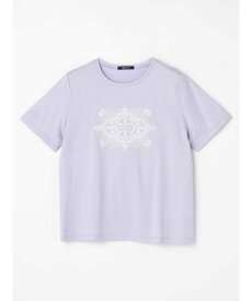 Aquascutum WOMEN ボタニカル刺繍Tシャツ アクアスキュータム トップス カットソー・Tシャツ ホワイト パープル ピンク【送料無料】