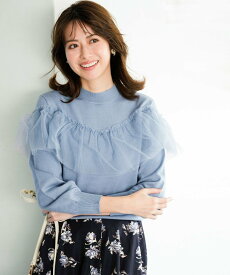 【SALE／50%OFF】ANY SIS 【洗える】フリルチュールコンビ ニット エニィスィス トップス ニット ブルー ブラック ホワイト