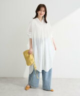 Green Parks シアーチェックシャツワンピース グリーンパークス ワンピース・ドレス シャツワンピース ホ…