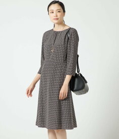 【SALE／8%OFF】NEWYORKER WOMEN L-SIZE 【L】ジオメトリックプリント 7分袖ワンピース ニューヨーカー エルサイズ ワンピース・ドレス ワンピース ブラック ネイビー【送料無料】