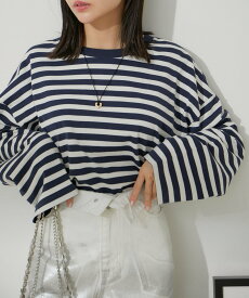 【SALE／70%OFF】VIS 【EC/OUTLET】ワイドスリーブマルチボーダーロングTシャツ【洗える】 ビス トップス カットソー・Tシャツ ネイビー レッド