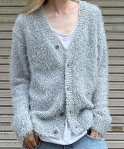 Chikashitsu + �yChikashitsu +�zbookle hairly cardigan / �J�[�f�B�K�� �j�b�g �l�o�[�}�C���h�U�G�b�N�X���[�^�`�J�V�c�v���X �g�b�v�X �J�[�f�B�K�� �O���[ �u���b�N �O���[���y���������z