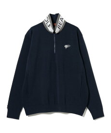 【SALE／50%OFF】BEAMS GOLF ORANGE LABEL ORANGE LABEL / 襟裏ロゴ ハーフジップ ニット ビームス アウトレット トップス ニット ネイビー ホワイト【送料無料】