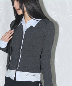 NASTY FANCY CLUB �yNASTY FANCY CLUB�zSTRIPE SHIRT LAYERED CARDIGAN �l�o�[�}�C���h�U�G�b�N�X���[�^�`�J�V�c�v���X �g�b�v�X �V���c�E�u���E�X �O���[�y���������z