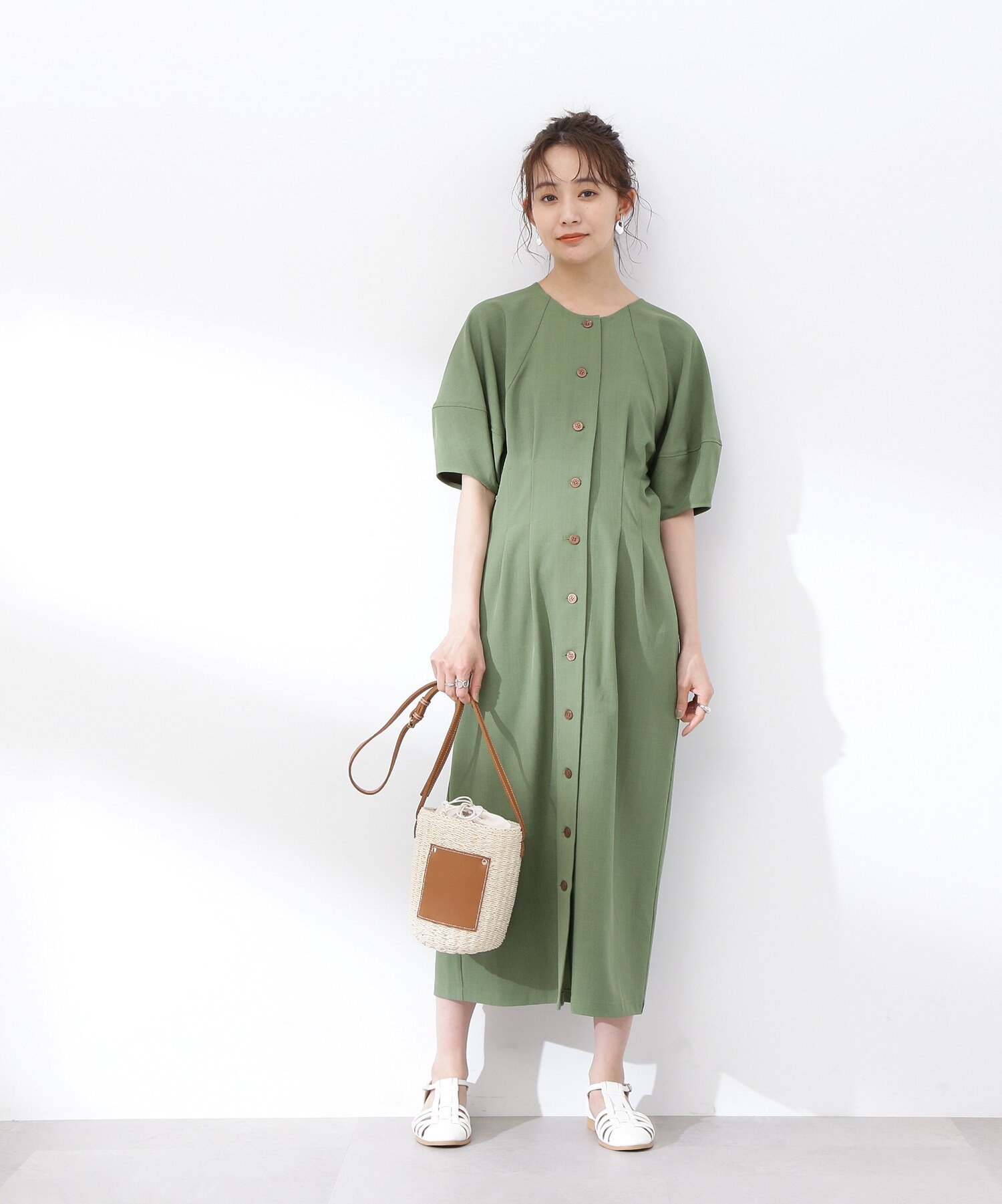 N. Natural Beauty Basic*｜ウエストタック麻調ワンピース《S Size