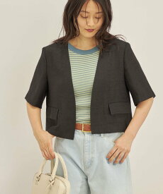 【SALE／40%OFF】SHIPS WOMEN MANTECO 麻混 半袖 ショート ジャケット◇ シップス スーツ・フォーマル スーツジャケット ブラウン ブラック【送料無料】