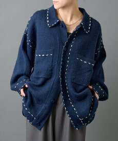 COLONY 2139 モヘアライクハンドステッチ襟付きカーディガン コロニー トゥーワンスリーナイン トップス カーディガン ネイビー ブラック グレー【送料無料】