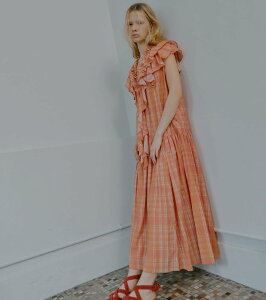 �ySALE�^50%OFF�zIRENENNE �v���b�h�v�����g�}�L�V�h���X / Plaid Print Maxi Dress ���V�F���u���[ �����s�[�X�E�h���X �����s�[�X �I�����W �u���[�y���������z
