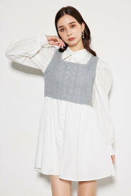 【SALE／30%OFF】rienda クロップドKnitセットシャツミニOP リエンダ ワンピース・ドレス ワンピース ブラック ホワイト グレー【送料無料】