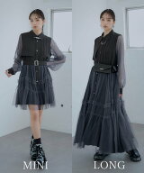 HARE シアーチュールプリーツワンピース ハレ ワンピース・ドレス チュニック ブルー ブラック イエロー…