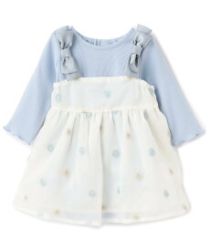 petit main 【リンク】花刺しゅうOPセットアップ ナルミヤオンライン マタニティウェア・ベビー用品 ベビートップス ピンク ブルー