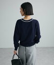 配色トリミングボウタイニットプルオーバー