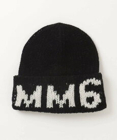 【SALE／60%OFF】MM6 Maison Margiela ブランドロゴニットキャップ/帽子 シフォン 帽子 ニット帽・ビーニー ブラック ホワイト【送料無料】